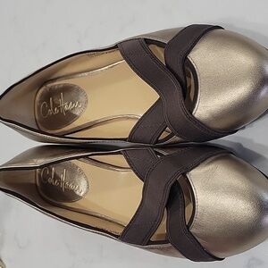 Cole Haan Women's Bronze and Brown Ballet Flats Criss Cross Pattern Toe SZ 7